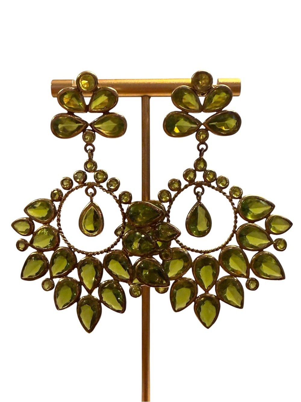 Vintage Amirita Singh Green Crystal Teardrop Gold Chandelier Earrings